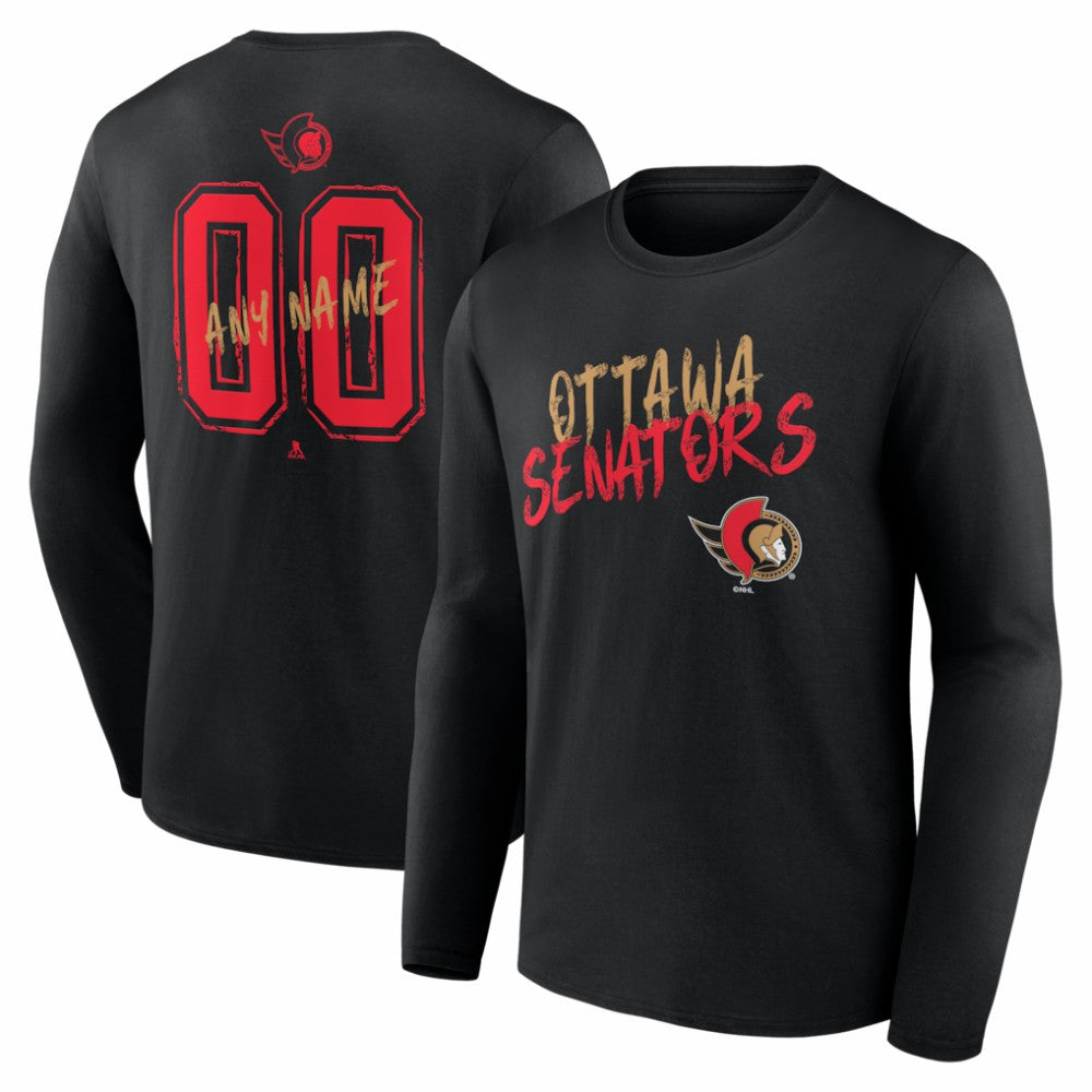 NHL,Custom Ottawa Senators Hustle Personalized Name & Number Long Sleeve T-Shirt - Black