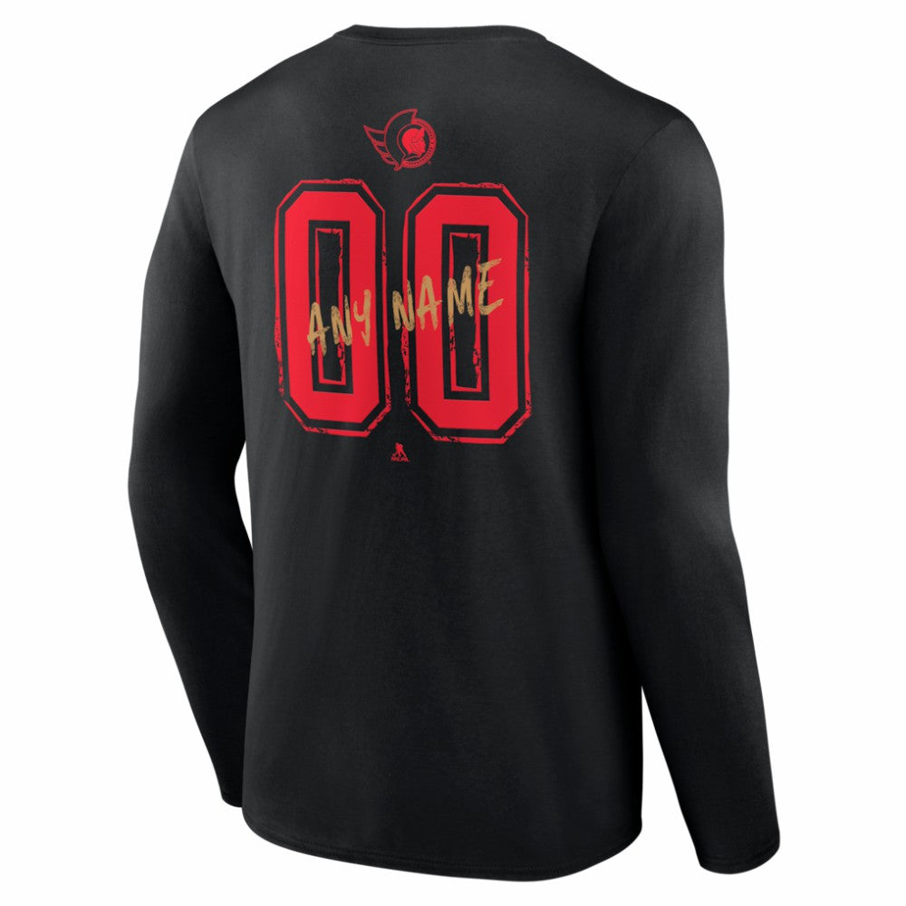 NHL,Custom Ottawa Senators Hustle Personalized Name & Number Long Sleeve T-Shirt - Black