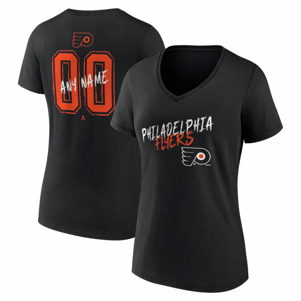NHL,Custom Philadelphia Flyers Women's Hustle Personalized Name & Number V-Neck T-Shirt - Black