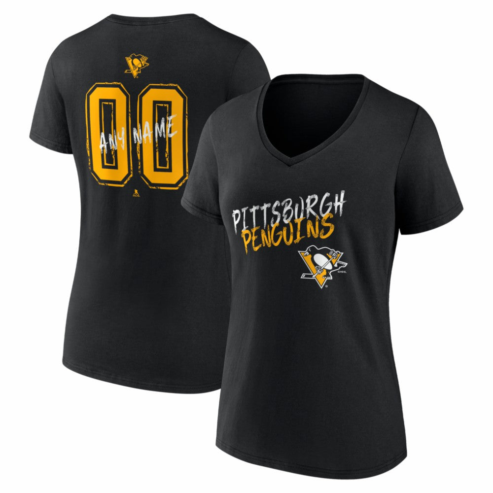 NHL,Custom Pittsburgh Penguins Women's Hustle Personalized Name & Number V-Neck T-Shirt - Black
