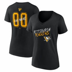 NHL,Custom Pittsburgh Penguins Women's Hustle Personalized Name & Number V-Neck T-Shirt - Black