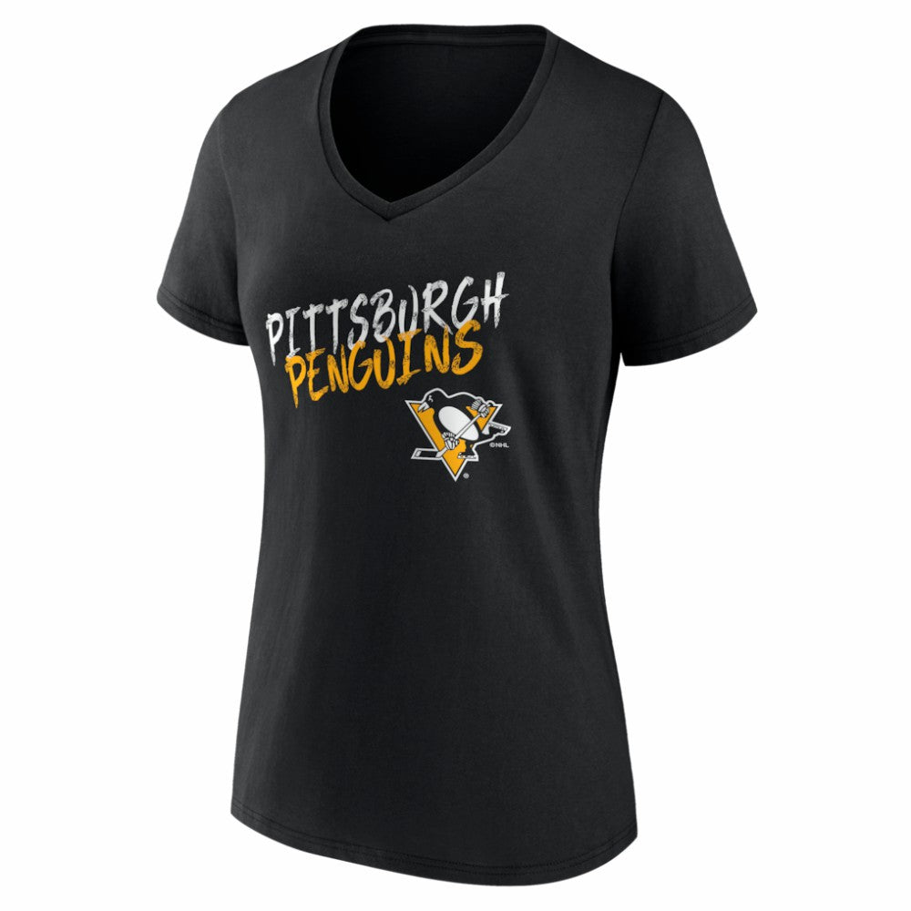 NHL,Custom Pittsburgh Penguins Women's Hustle Personalized Name & Number V-Neck T-Shirt - Black