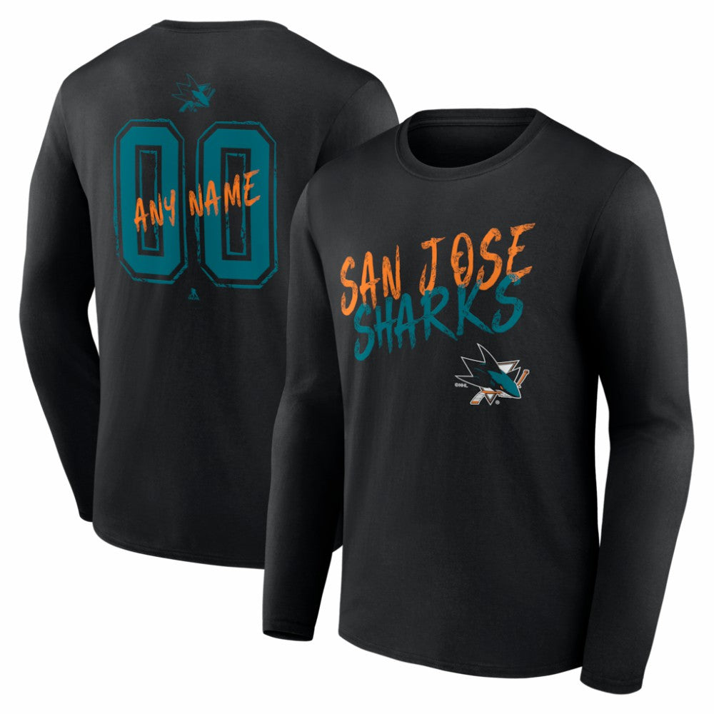 NHL,Custom San Jose Sharks Hustle Personalized Name & Number Long Sleeve T-Shirt - Black