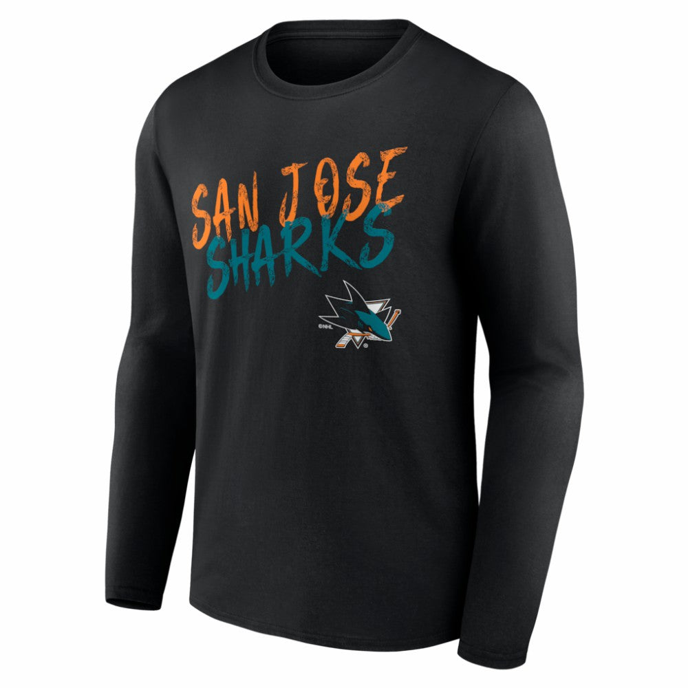 NHL,Custom San Jose Sharks Hustle Personalized Name & Number Long Sleeve T-Shirt - Black
