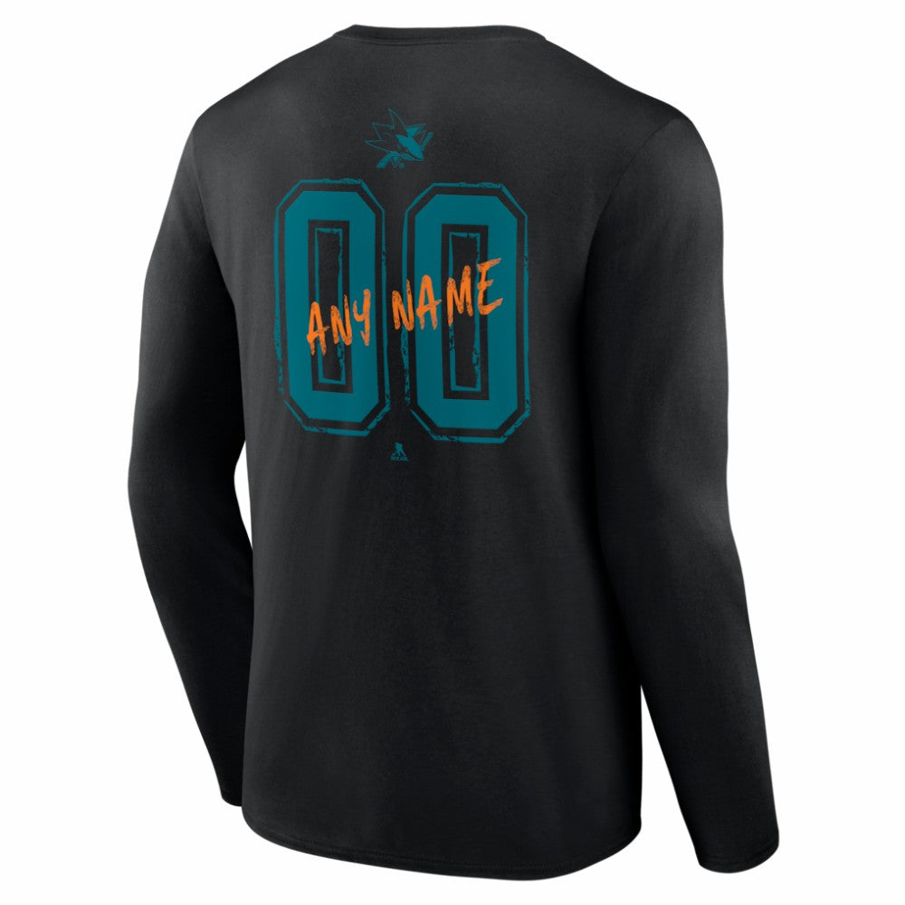 NHL,Custom San Jose Sharks Hustle Personalized Name & Number Long Sleeve T-Shirt - Black