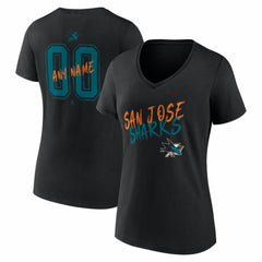 NHL,Custom San Jose Sharks Women's Hustle Personalized Name & Number V-Neck T-Shirt - Black