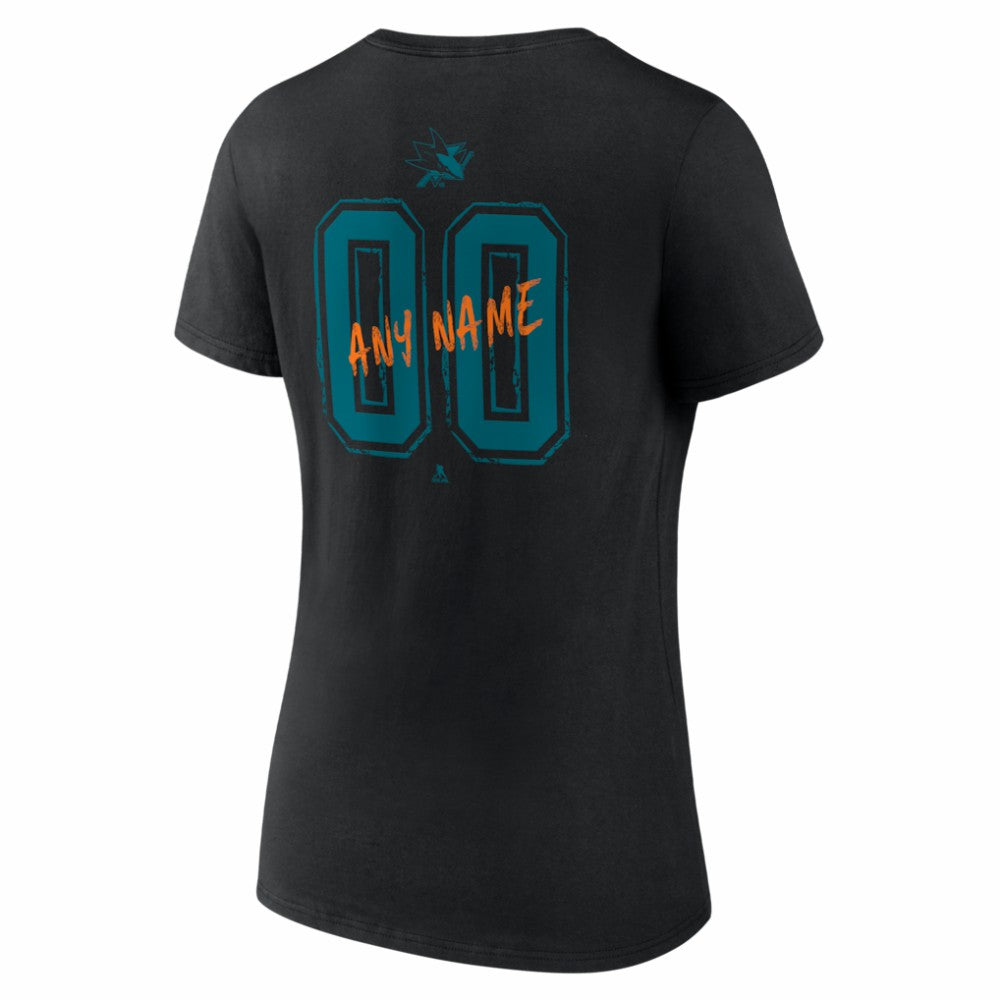 NHL,Custom San Jose Sharks Women's Hustle Personalized Name & Number V-Neck T-Shirt - Black