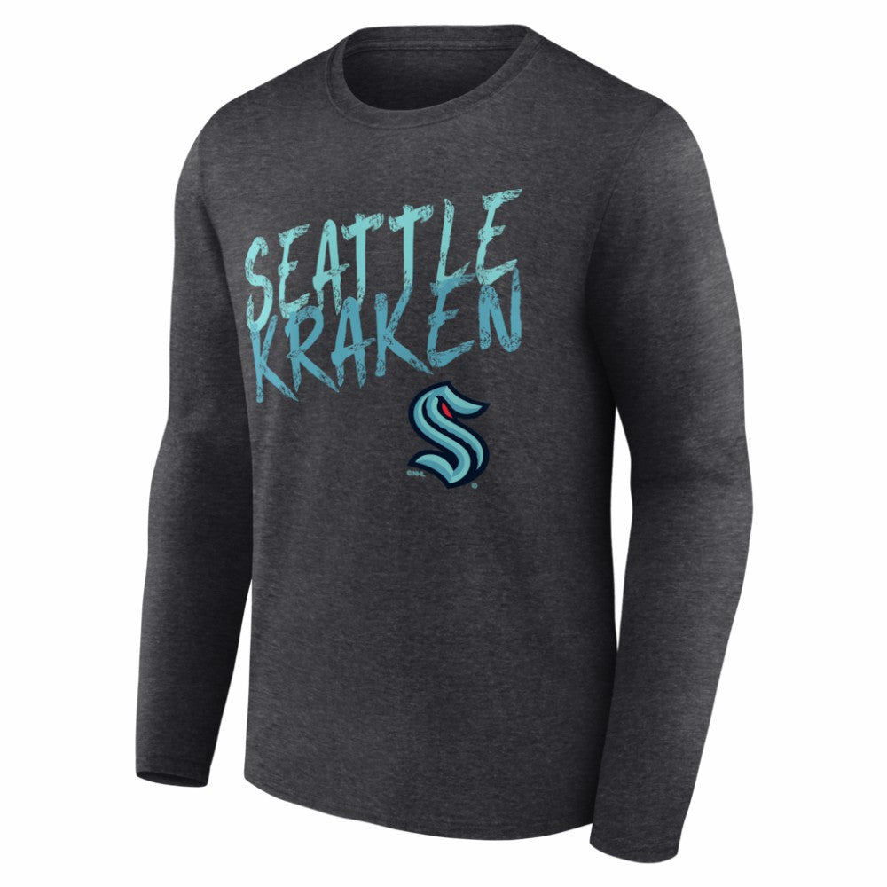 NHL,Custom Seattle Kraken Hustle Personalized Name & Number Long Sleeve T-Shirt - Charcoal