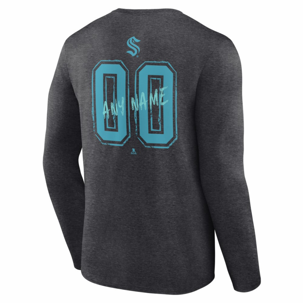 NHL,Custom Seattle Kraken Hustle Personalized Name & Number Long Sleeve T-Shirt - Charcoal