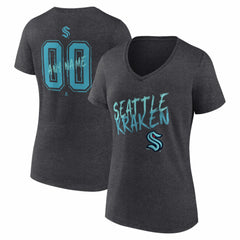 NHL,Custom Seattle Kraken Women's Hustle Personalized Name & Number V-Neck T-Shirt - Charcoal