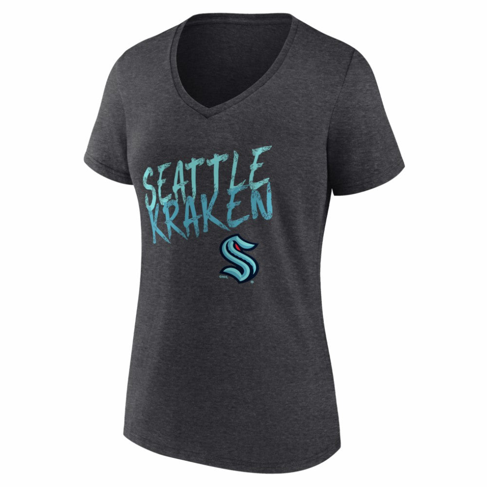 NHL,Custom Seattle Kraken Women's Hustle Personalized Name & Number V-Neck T-Shirt - Charcoal