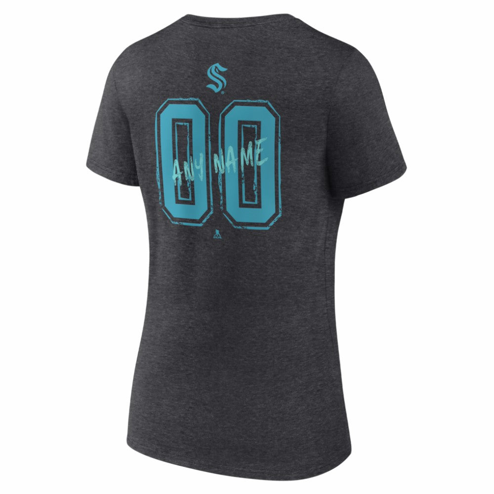 NHL,Custom Seattle Kraken Women's Hustle Personalized Name & Number V-Neck T-Shirt - Charcoal