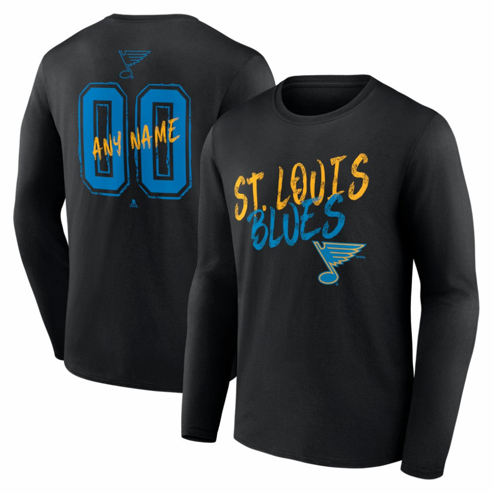 NHL,Custom St. Louis Blues Hustle Personalized Name & Number Long Sleeve T-Shirt - Black