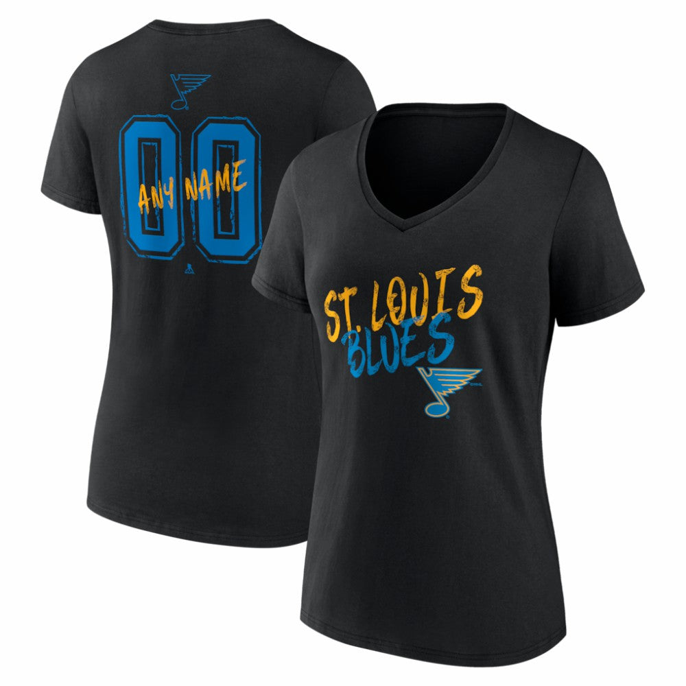 NHL,Custom St. Louis Blues Women's Hustle Personalized Name & Number V-Neck T-Shirt - Black