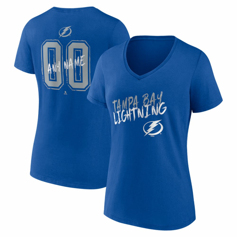 NHL,Custom Tampa Bay Lightning Women's Hustle Personalized Name & Number V-Neck T-Shirt - Blue