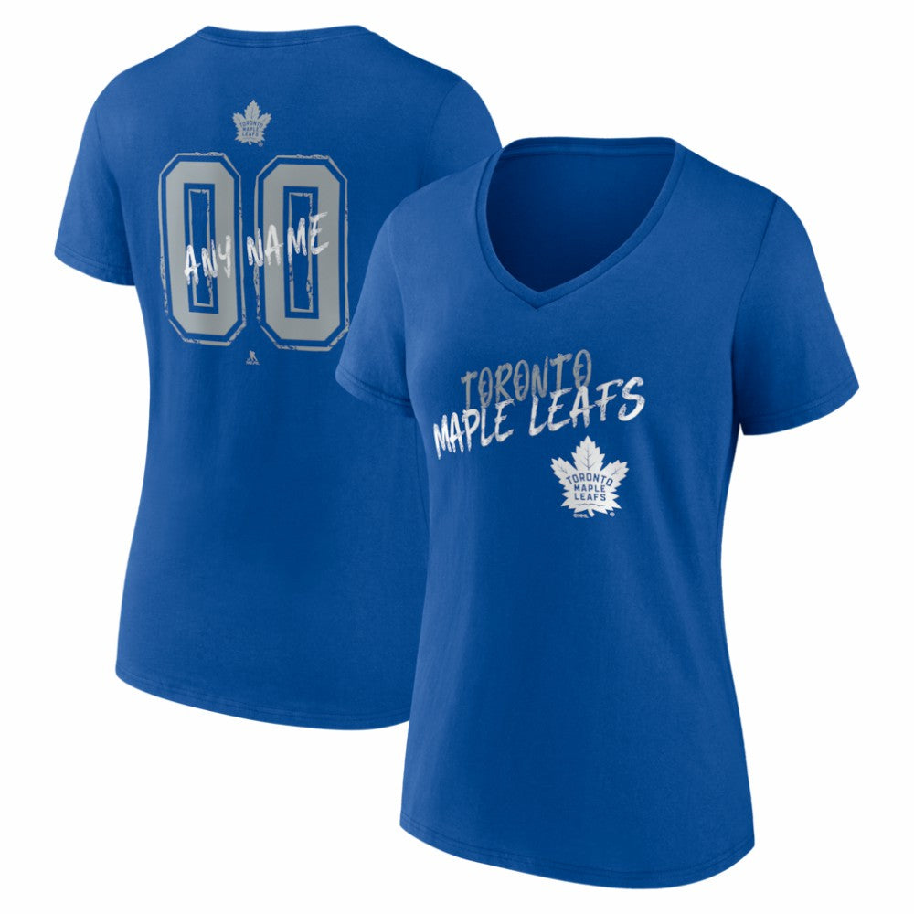 NHL,Custom Toronto Maple Leafs Women's Hustle Personalized Name & Number V-Neck T-Shirt - Blue