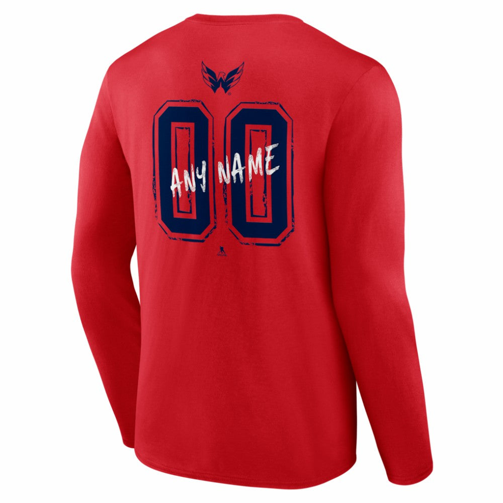 NHL,Custom Washington Capitals Hustle Personalized Name & Number Long Sleeve T-Shirt - Red