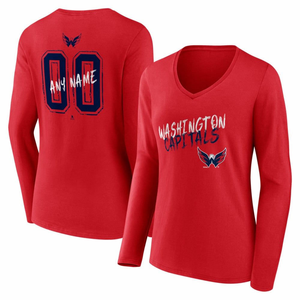 NHL,Custom Washington Capitals Women's Hustle Personalized Name & Number Long Sleeve V-Neck T-Shirt - Red