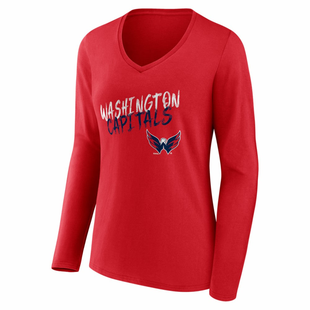 NHL,Custom Washington Capitals Women's Hustle Personalized Name & Number Long Sleeve V-Neck T-Shirt - Red