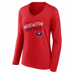NHL,Custom Washington Capitals Women's Hustle Personalized Name & Number Long Sleeve V-Neck T-Shirt - Red