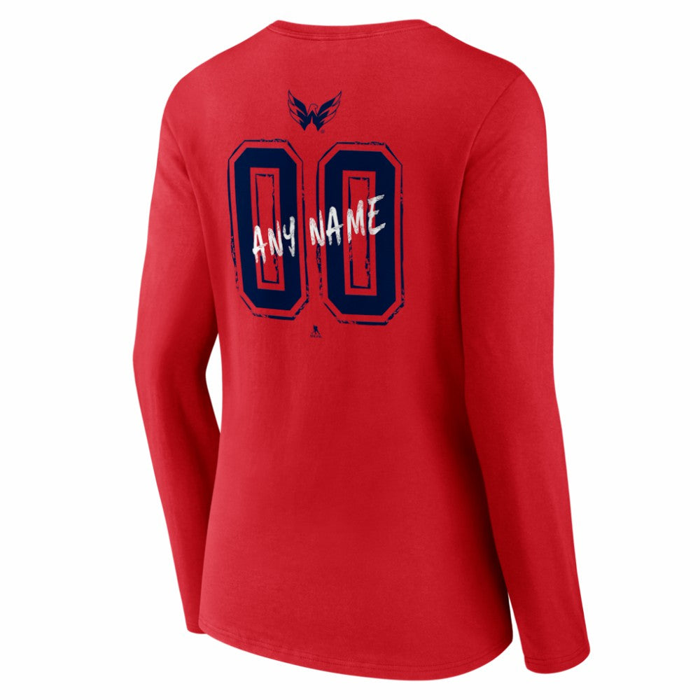 NHL,Custom Washington Capitals Women's Hustle Personalized Name & Number Long Sleeve V-Neck T-Shirt - Red