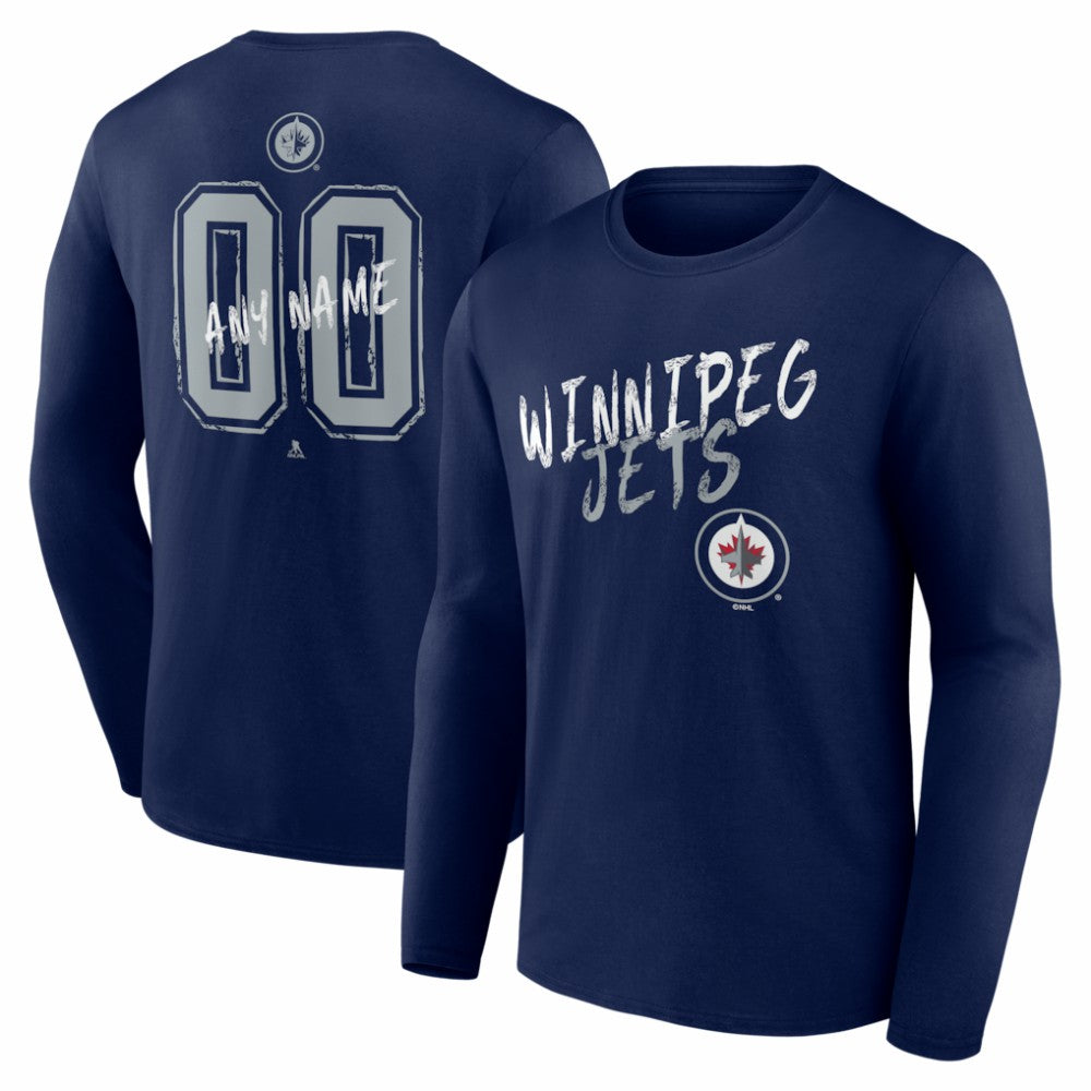 NHL,Custom Winnipeg Jets Hustle Personalized Name & Number Long Sleeve T-Shirt - Navy