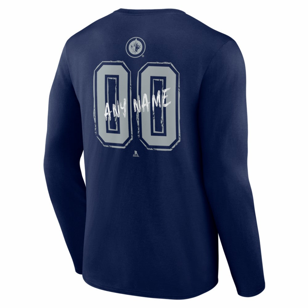 NHL,Custom Winnipeg Jets Hustle Personalized Name & Number Long Sleeve T-Shirt - Navy