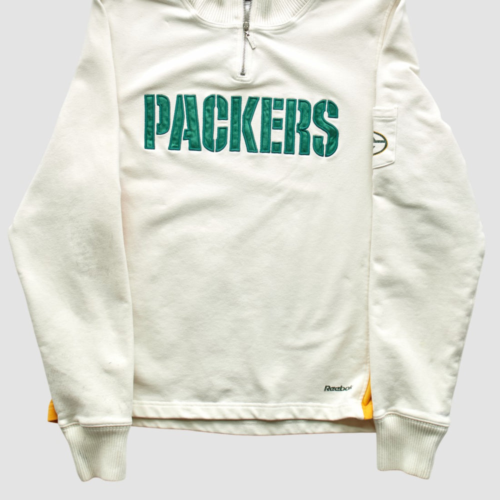 Green Bay Packers Reebok 2000s 1/4 Zip Sweatshirt White Vintage