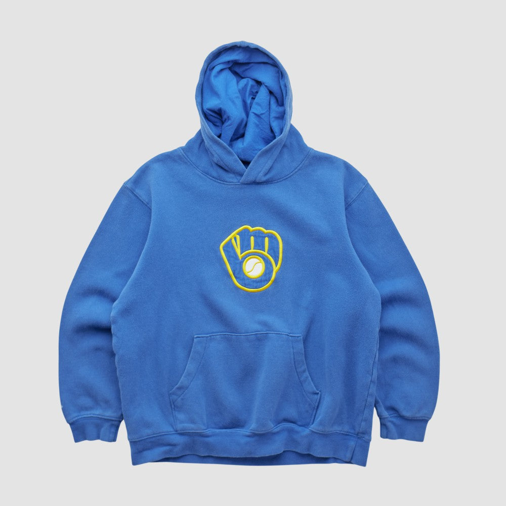 Milwaukee Brewers Majestic 2000s Hooded Pullover Sweatshirt - Blue - Yth XL by Fanatics Real Vintage Pullover