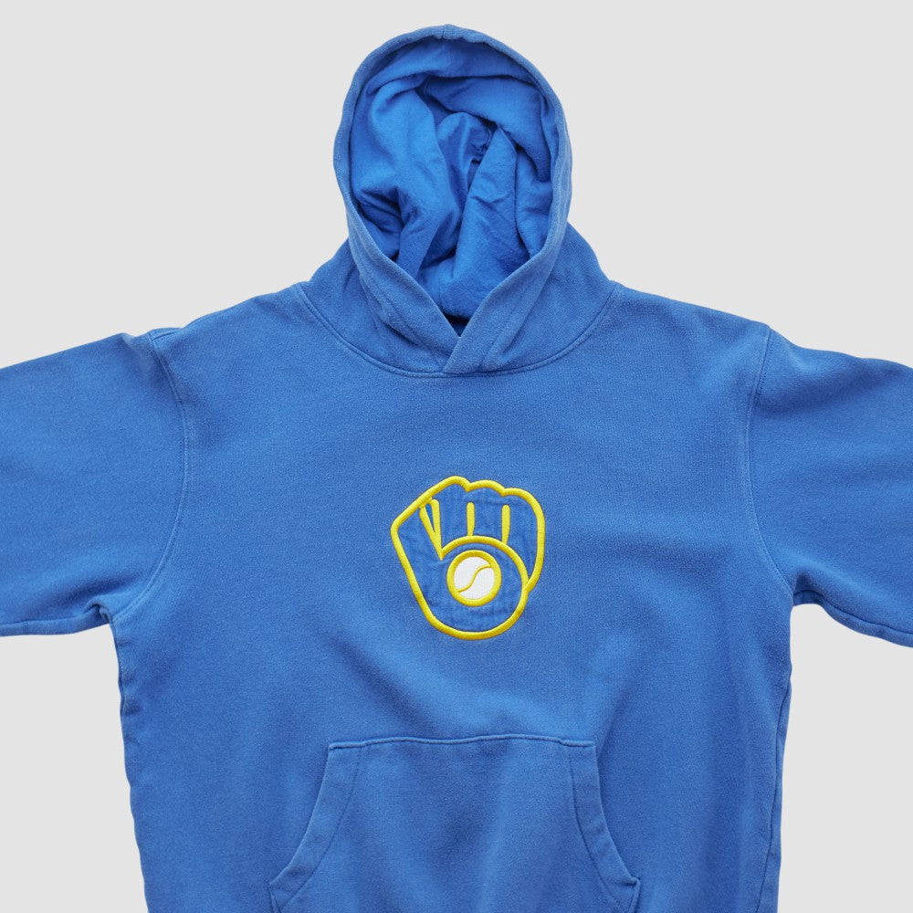 Milwaukee Brewers Majestic 2000s Hooded Pullover Sweatshirt - Blue - Yth XL by Fanatics Real Vintage Pullover