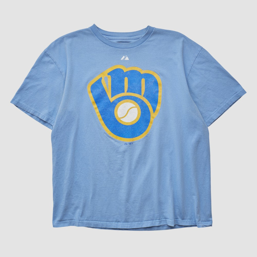 Milwaukee Brewers Majestic 2000s T-shirt - Light Blue - L by Fanatics Real Vintage T-shirts