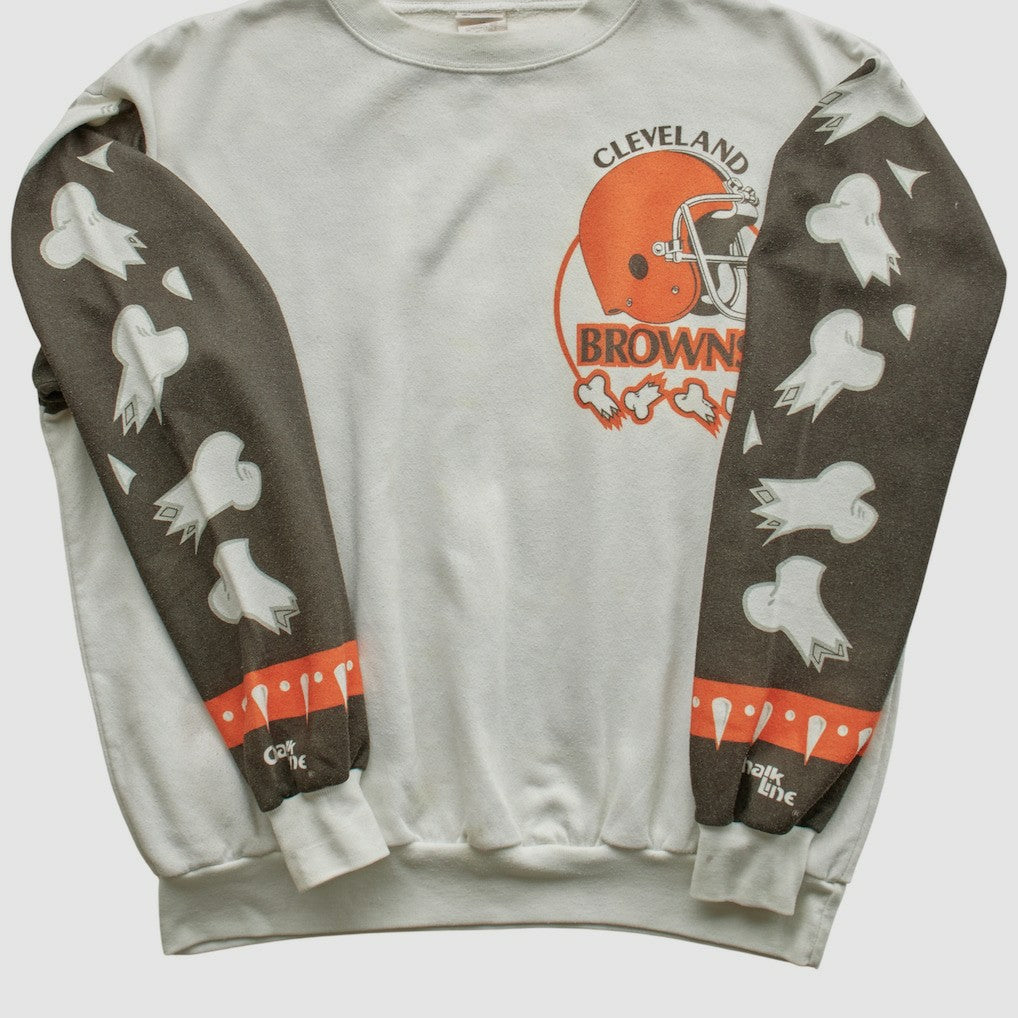 Cleveland Browns Chalk Line 90s Pullover Sweatshirt White Vintage