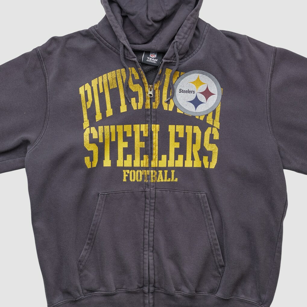 Pittsburgh Steelers NFL 2010s Hooded Full Zip Sweatshirt Gray Vintage