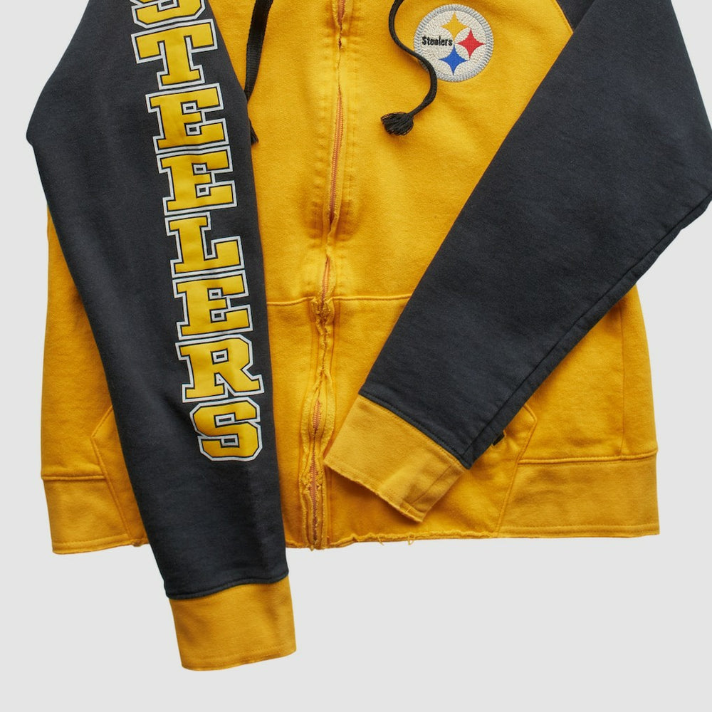 Pittsburgh Steelers Reebok 2000s Hooded Full Zip Sweatshirt Yellow Vintage