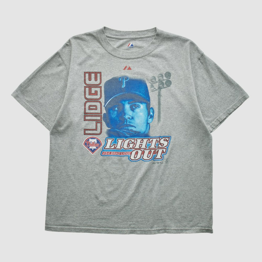 Brad Lidge Majestic 2000s T-shirt - Heather Gray - L by Fanatics Real Vintage T-shirts