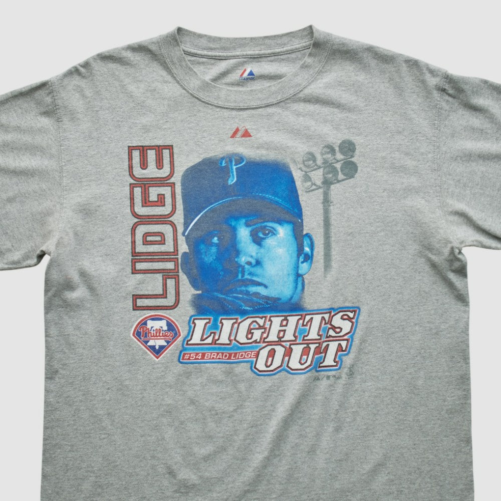 Brad Lidge Majestic 2000s T-shirt - Heather Gray - L by Fanatics Real Vintage T-shirts