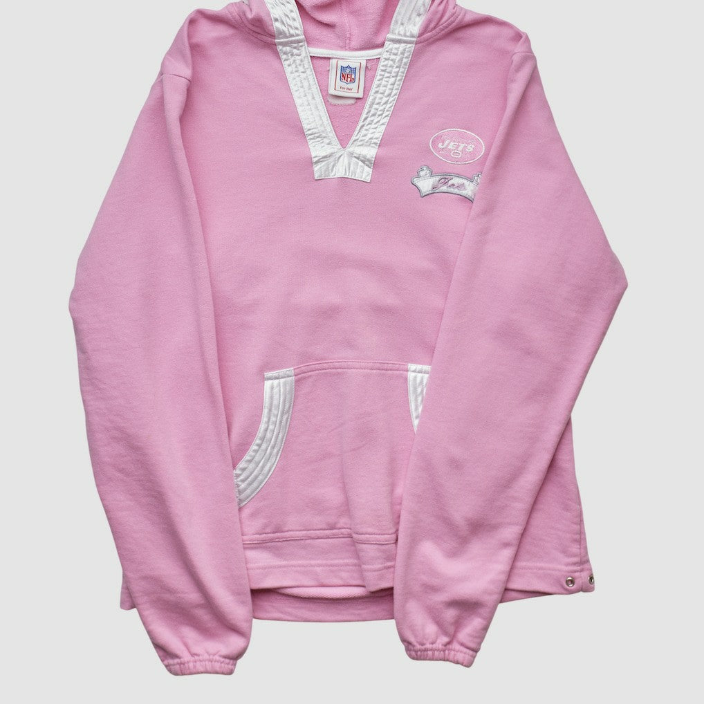 New York Jets NFL 2000s Hooded Pullover Sweatshirt Pink Vintage