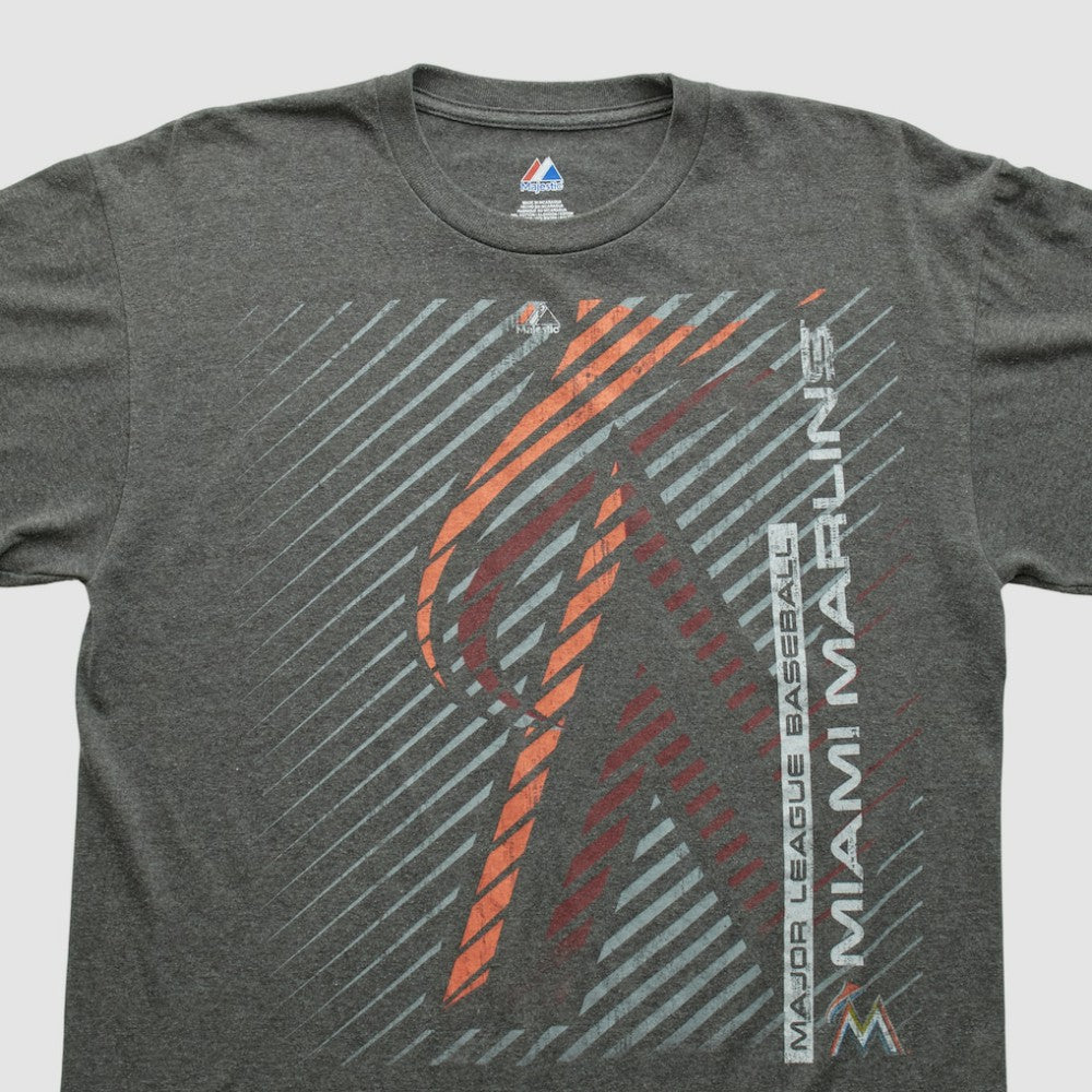 Miami Marlins Majestic 2000s T-shirt - Dark Heather Gray - M by Fanatics Real Vintage T-shirts