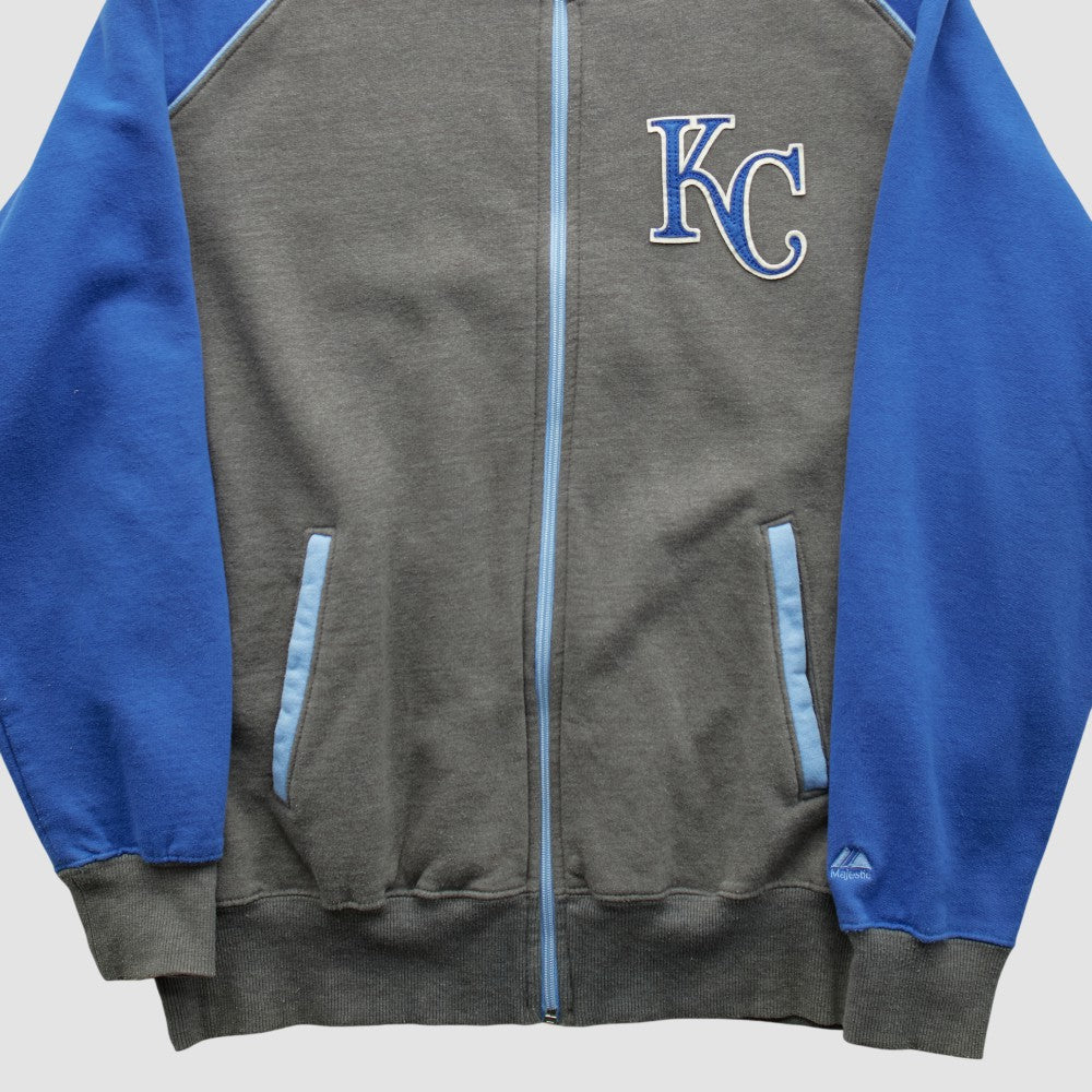 Kansas City Royals Majestic 2000s Full Zip Sweatshirt - Dark Heather Gray - M by Fanatics Real Vintage Sweatshirts