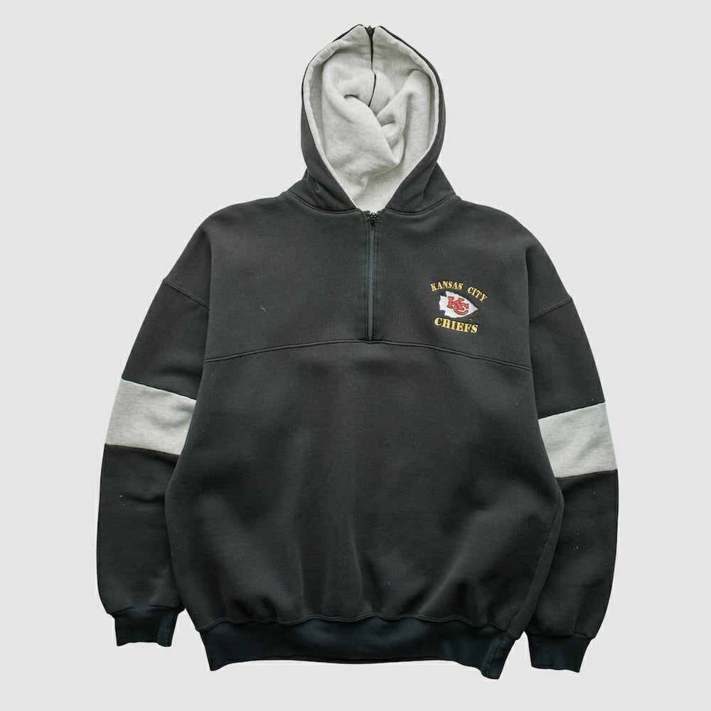 Kansas City Chiefs Dodger 90s Hooded 1/4 Zip Sweatshirt Black Vintage