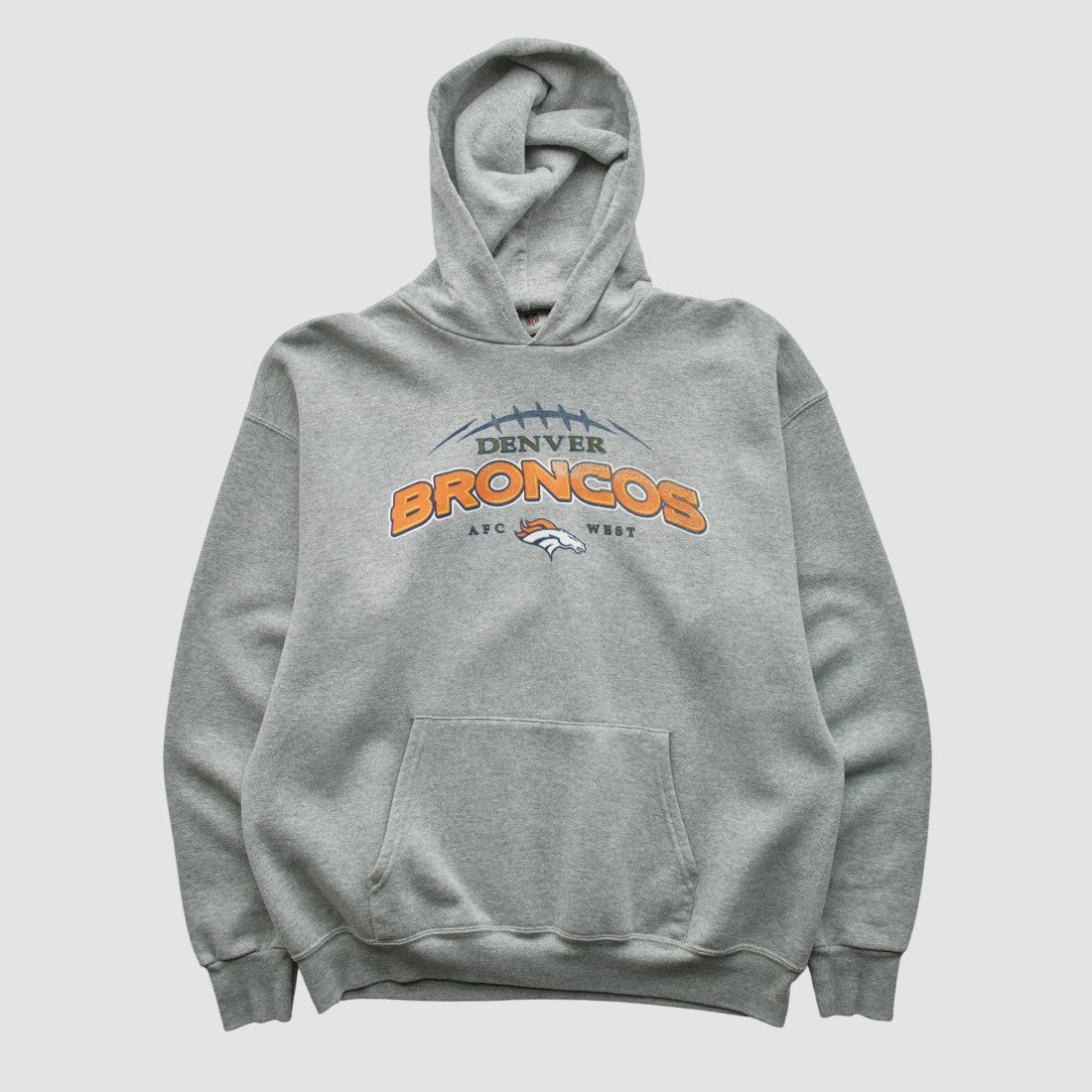 Denver Broncos NFL 2000s Hooded Pullover Sweatshirt Heather Gray Vintage