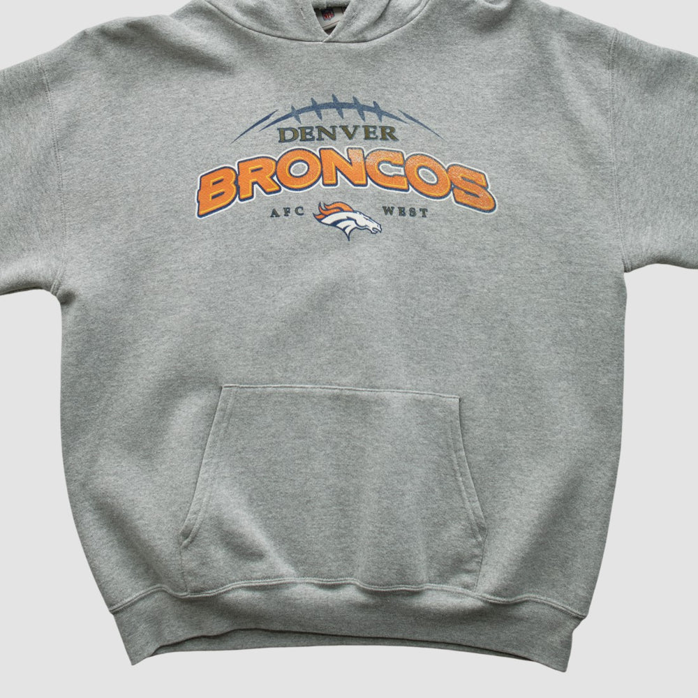 Denver Broncos NFL 2000s Hooded Pullover Sweatshirt Heather Gray Vintage