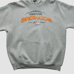 Denver Broncos NFL 2000s Hooded Pullover Sweatshirt Heather Gray Vintage