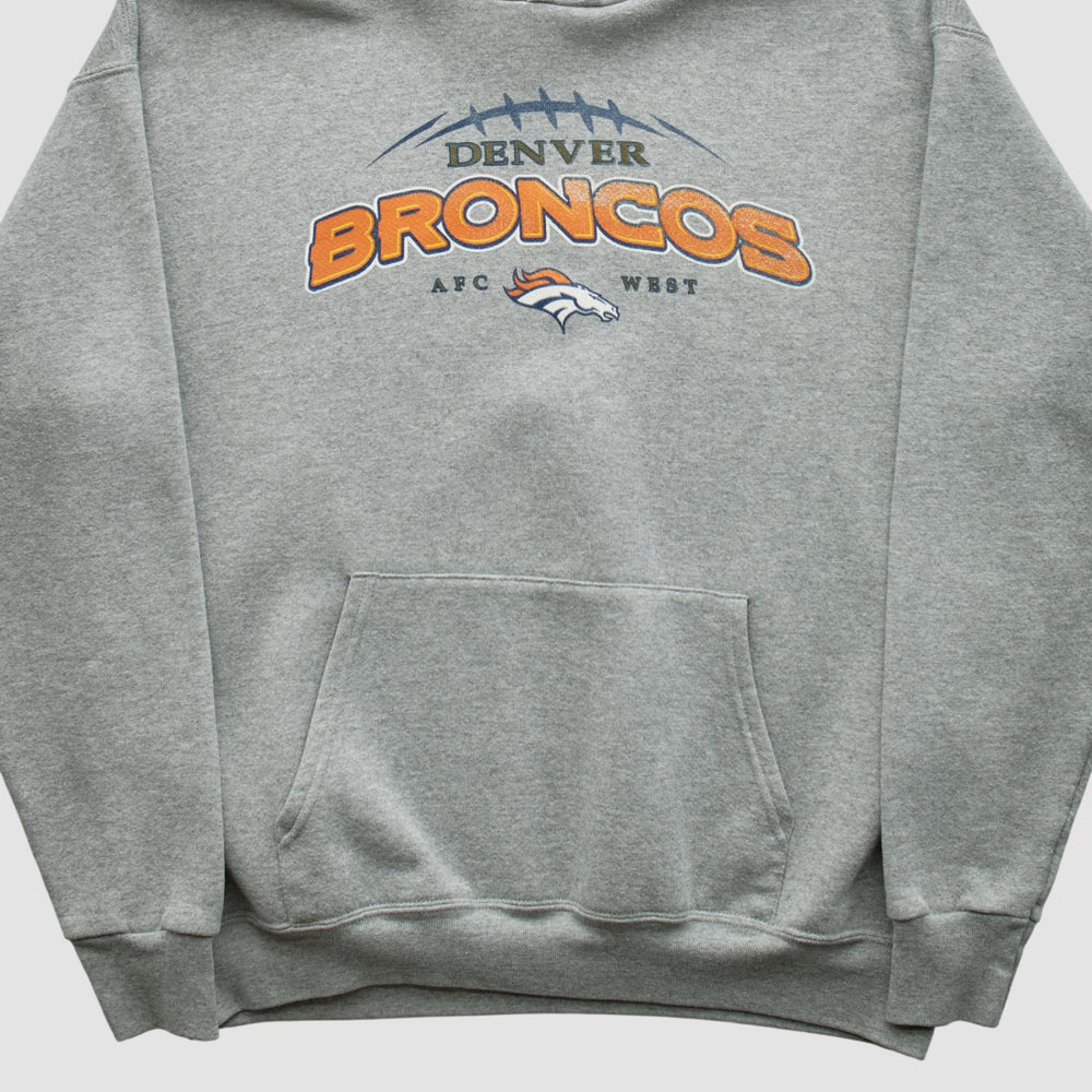 Denver Broncos NFL 2000s Hooded Pullover Sweatshirt Heather Gray Vintage