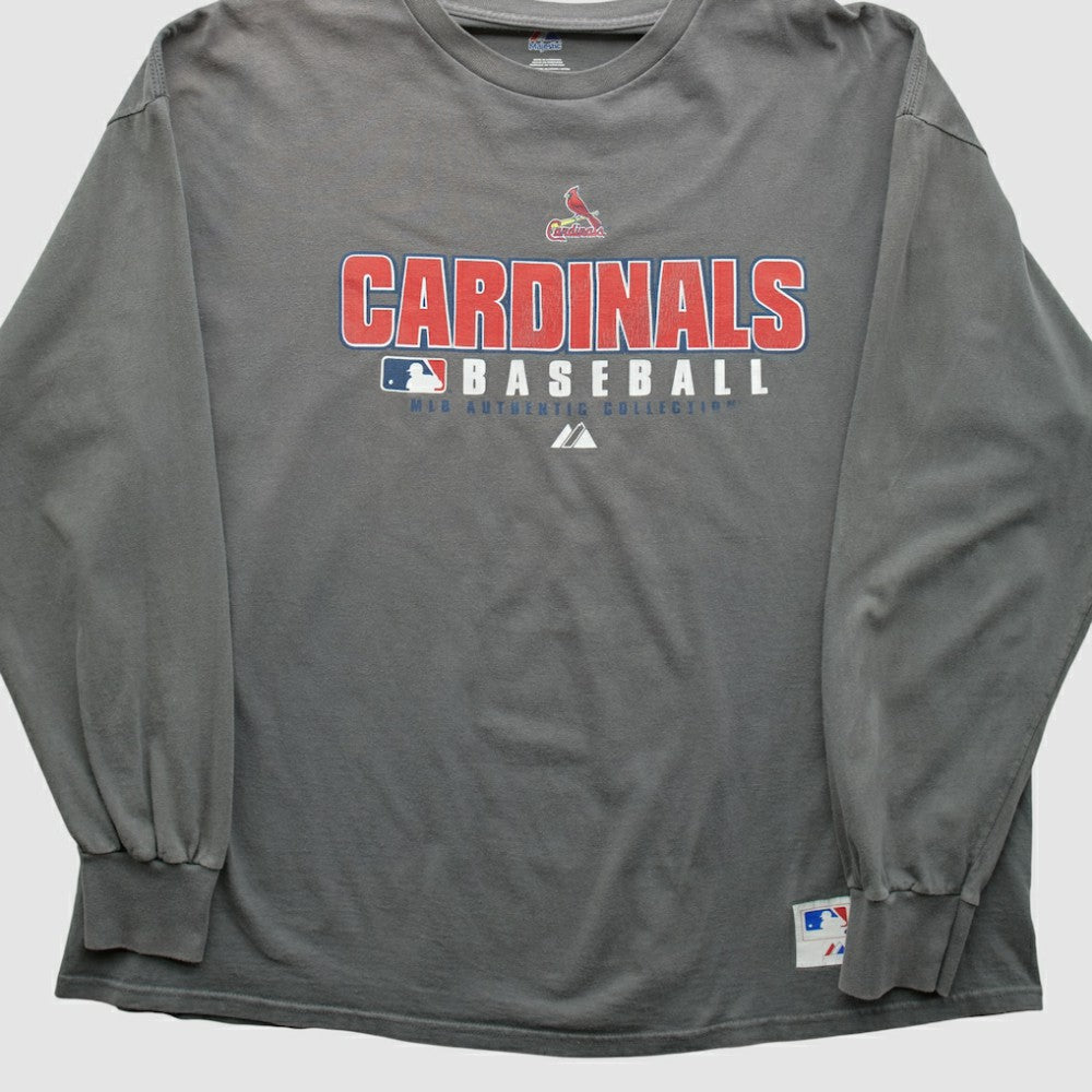 St. Louis Cardinals Majestic 2000s Long Sleeve T-shirt - Gray - 2XL by Fanatics Real Vintage T-shirts