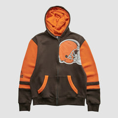 Cleveland Browns NFL 2010s Hooded Full Zip Sweatshirt Brown Yth XL Real Vintage
