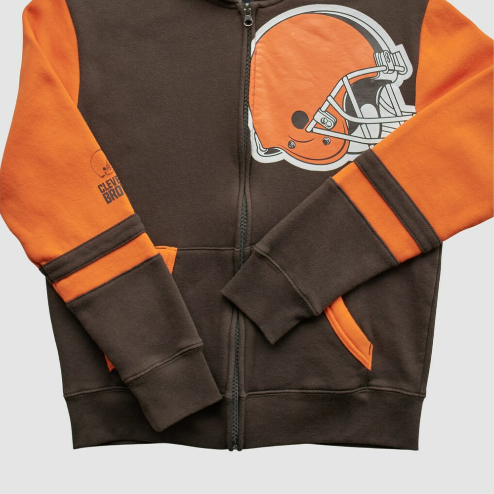 Cleveland Browns NFL 2010s Hooded Full Zip Sweatshirt Brown Yth XL Real Vintage