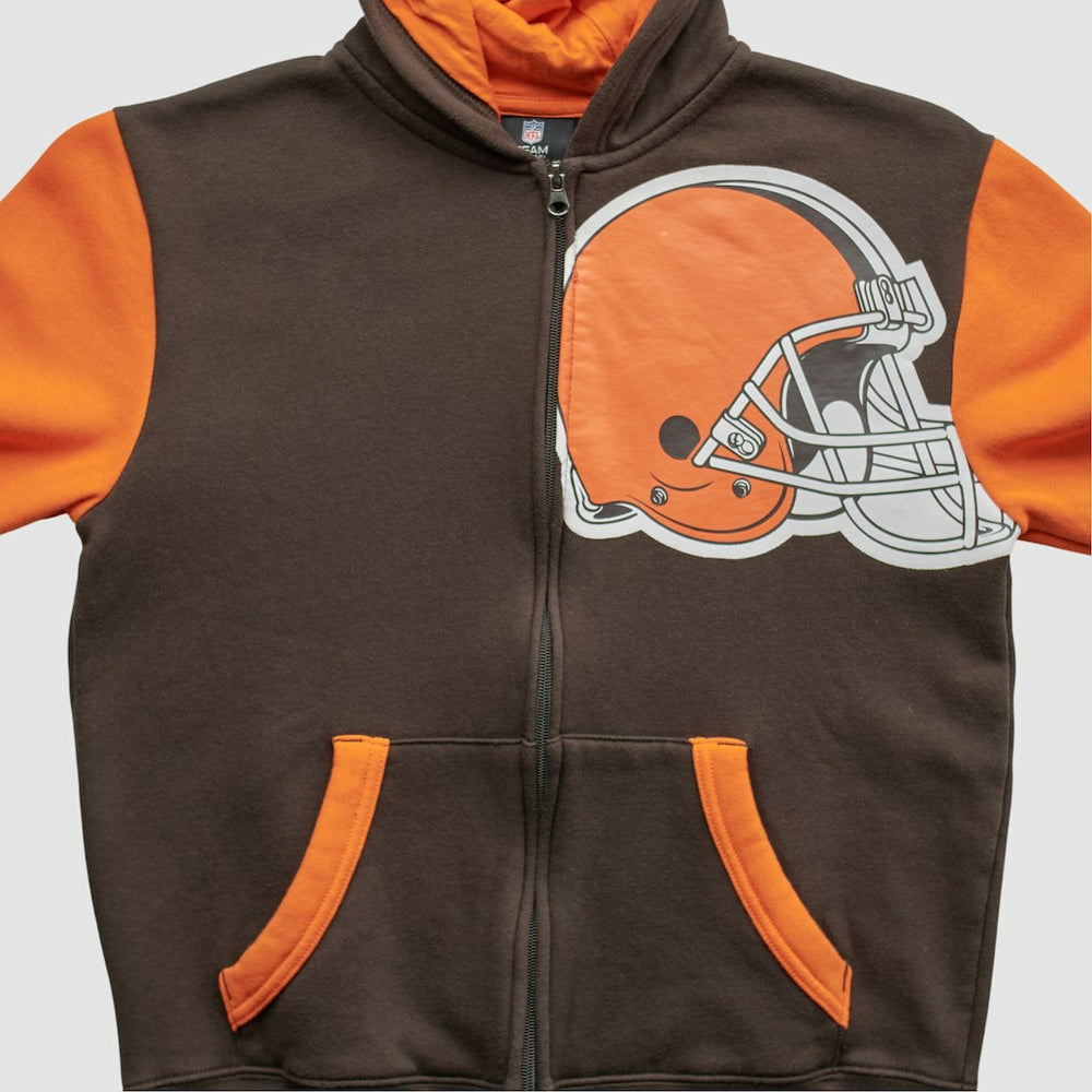 Cleveland Browns NFL 2010s Hooded Full Zip Sweatshirt Brown Yth XL Real Vintage