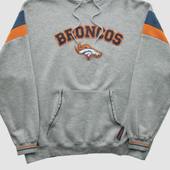 Denver Broncos NFL 2000s Hooded Pullover Sweatshirt Heather Gray Vintage
