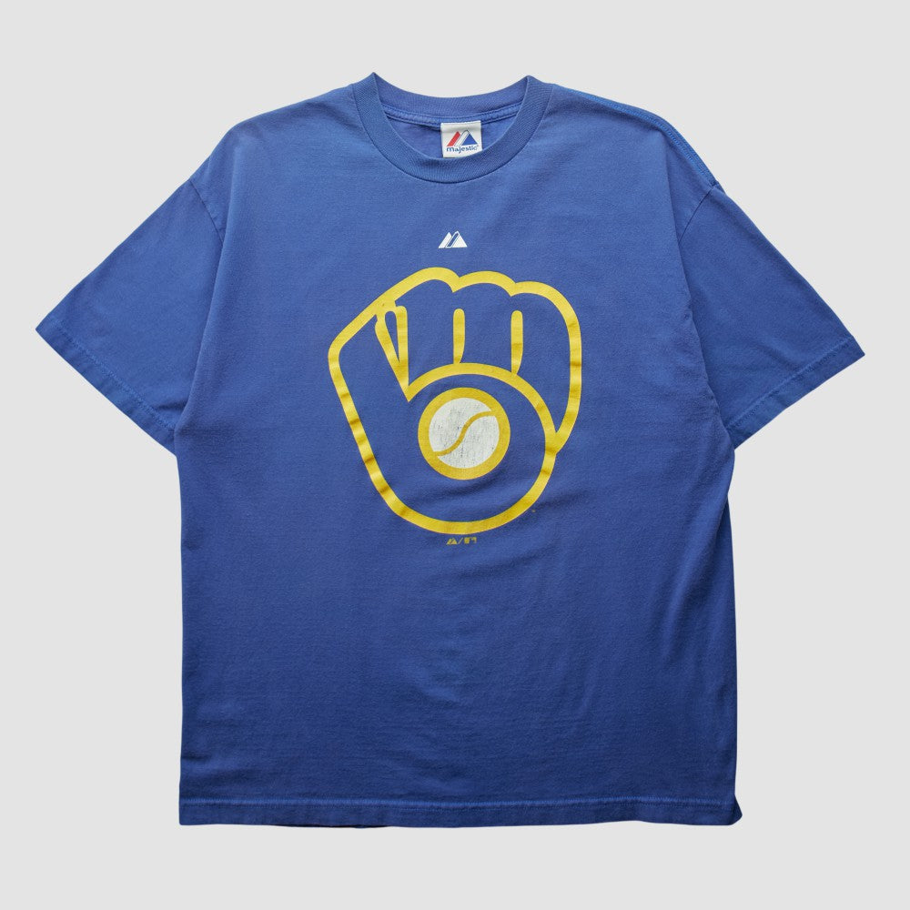 Milwaukee Brewers Majestic 2000s T-shirt - Blue - M by Fanatics Real Vintage T-shirts